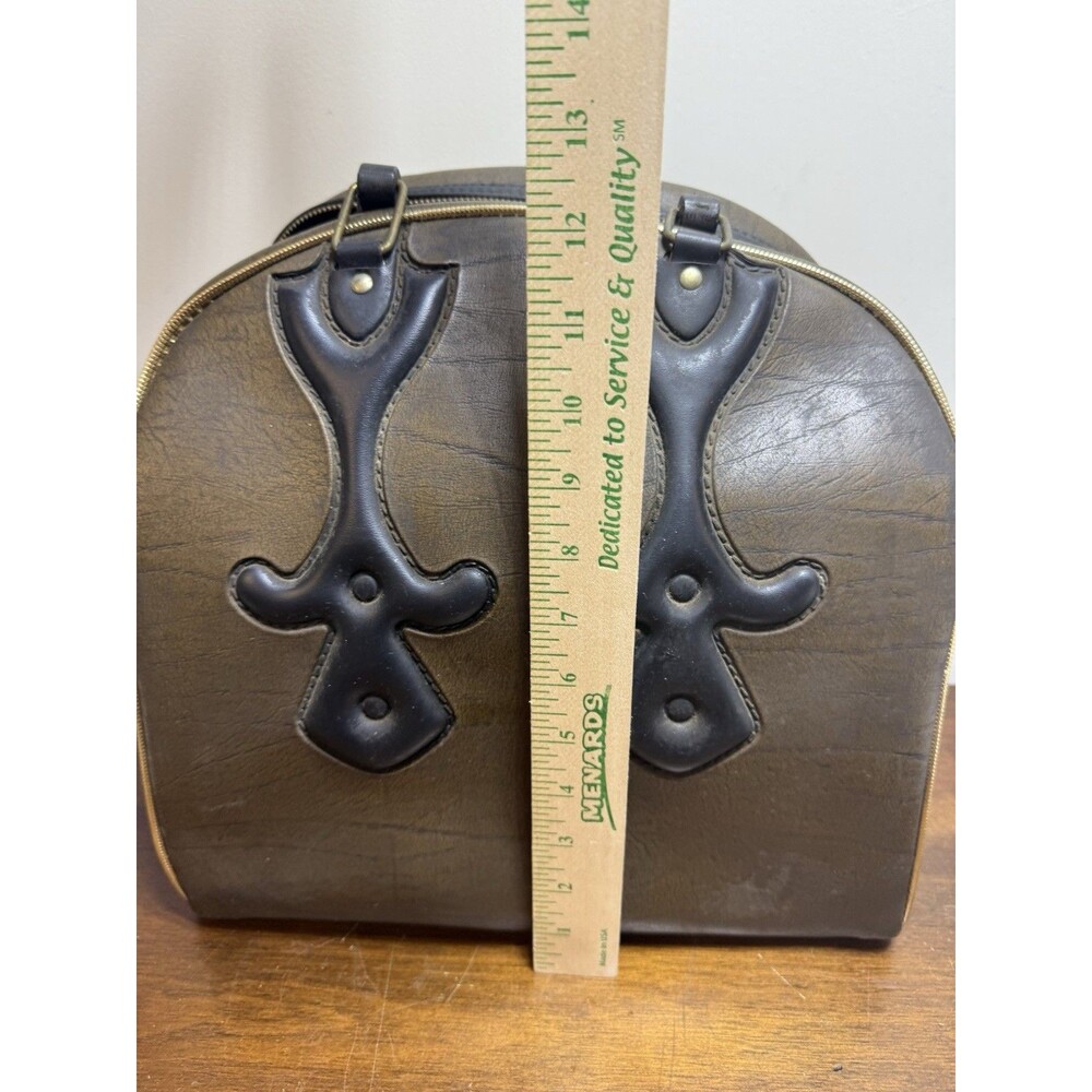 Vintage Brown Bowling Ball Bag Retro Western Single Ball & Shoe Carrier Bag - Picture 8 of 9